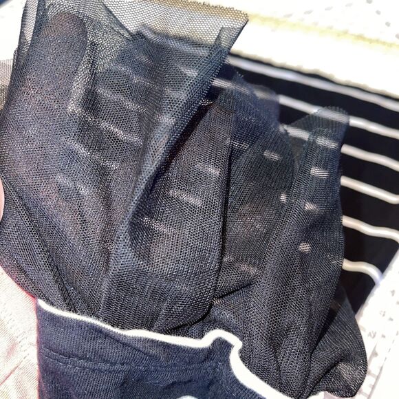 Beach Lunch Lounge Dress Striped Black White w/Net Bell Cuff Sleeves Knee Length - Picture 6 of 7